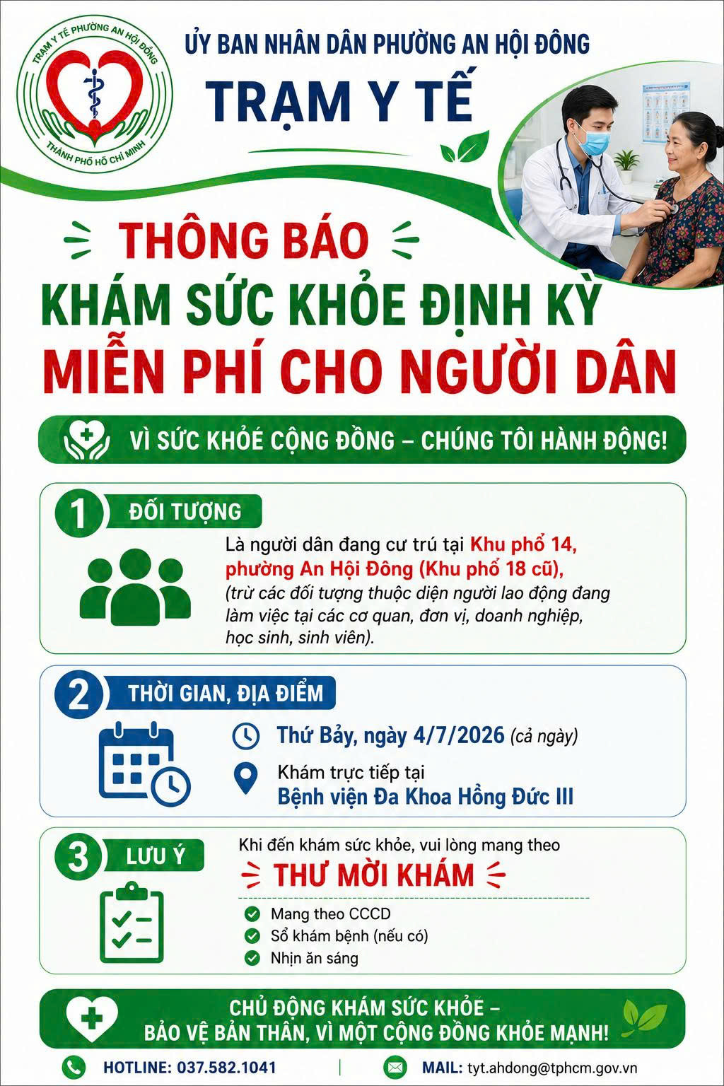 Trạm Y tế phường An Hội Đông thông báo