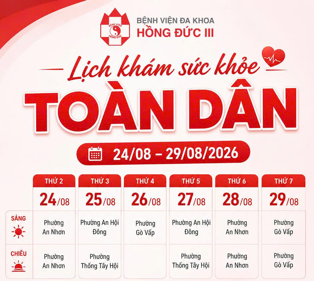 LỊCH KHÁM SỨC KHOẺ TOÀN DÂN TUẦN 24.8-29.8.2026