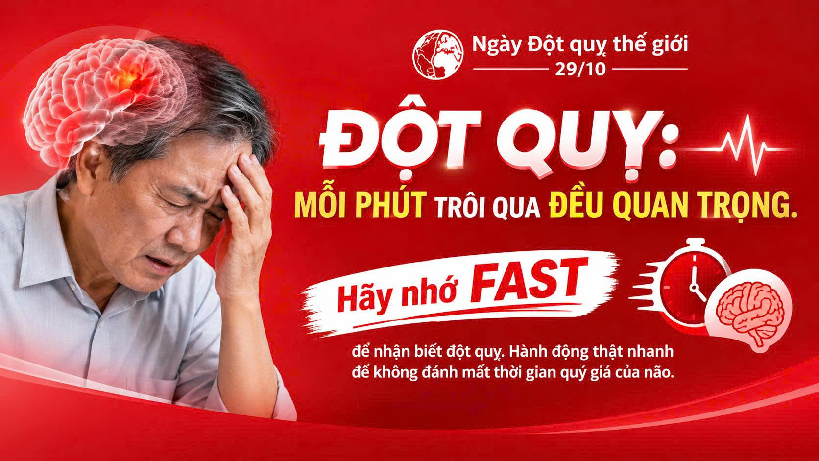 Ngày Đột quỵ thế giới 29/10
ĐỘT QUỴ: MỖI PHÚT TRÔI QUA ĐỀU QUAN TRỌNG